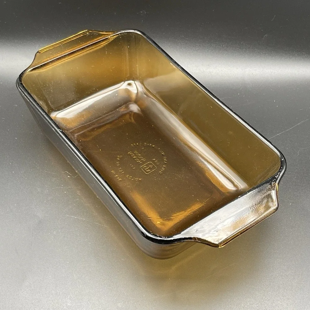Anchor Hocking Amber Glass Loaf Pan 1 Quart 441 Vintage Bakeware 5x9 Made in USA